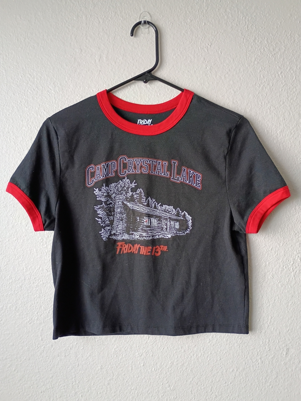 Hybrid Apparel Friday The 13th Women's Black/Red Ringer Baby Tee Size Large